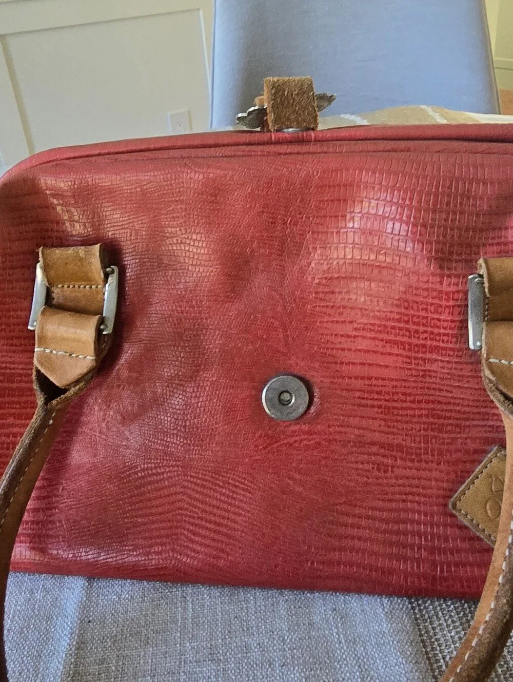 Janie Frickle Collection Circle Y Satchel Red Leather Snakeskin Western Vintage
